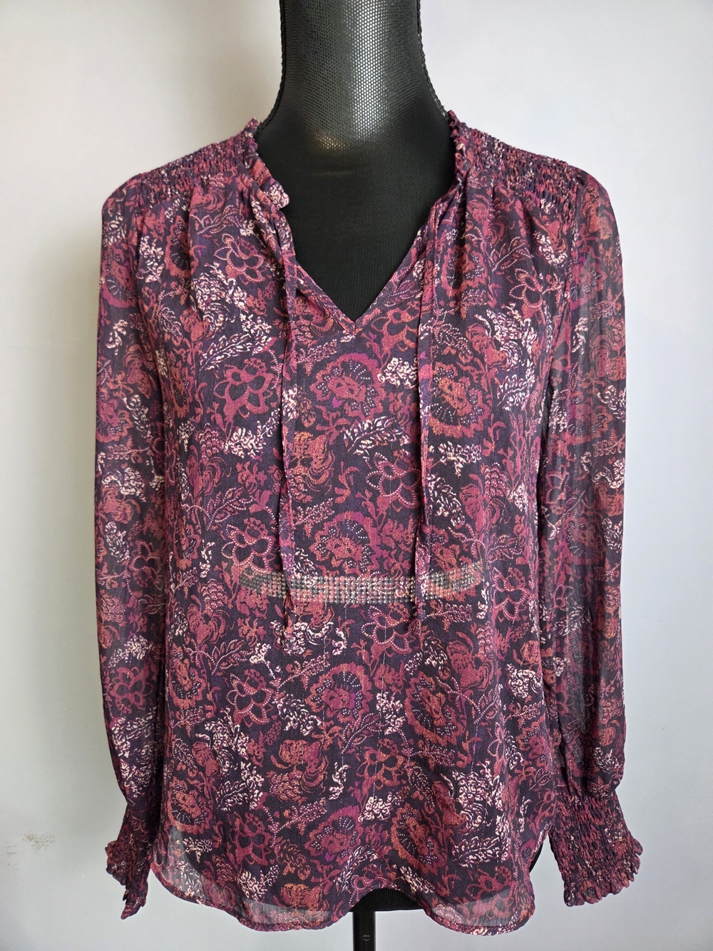 Mystree Plum V-Neck Womens S Whimsy Boho Fairy Romance Dainty Delicate Sheer